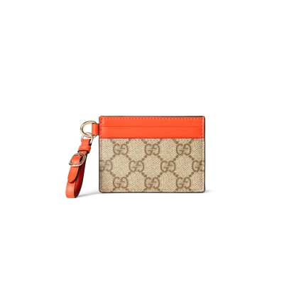 GUCCI GG EMBLEM CARD CASE WITH STRAP 819121 (10*7cm)